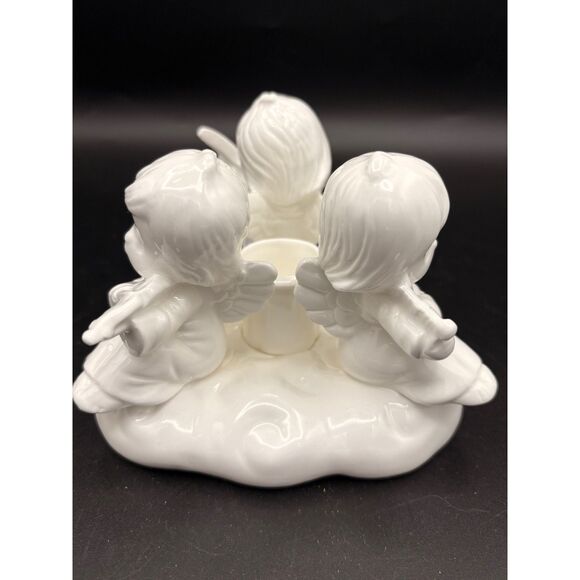 Vintage White Porcelain Angel Trio Candlestick Candle Holder Christmas Colonia - Picture 6 of 8